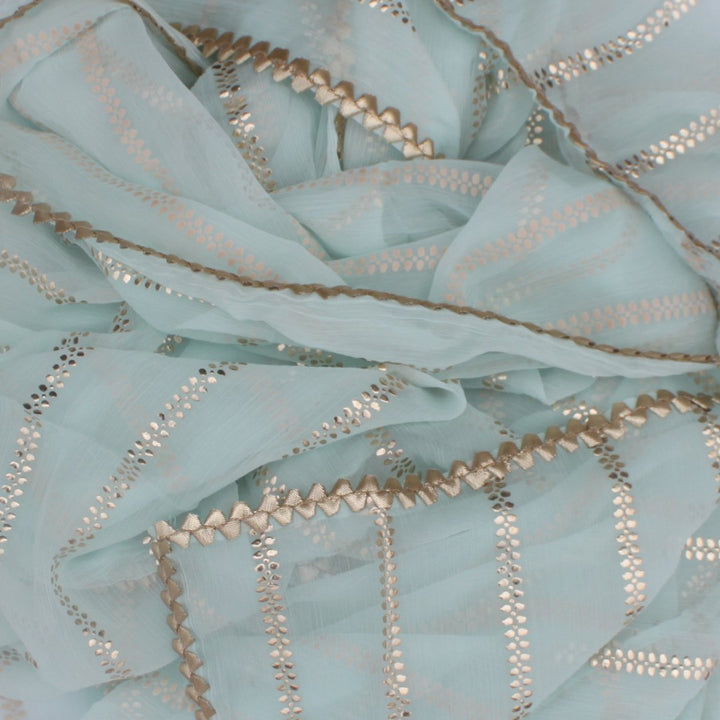 anokherang Dupattas Celeste Green Foil Printed Chiffon Dupatta