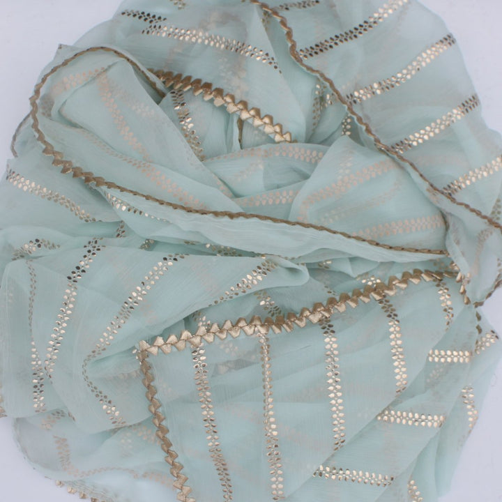 anokherang Dupattas Celeste Green Foil Printed Chiffon Dupatta