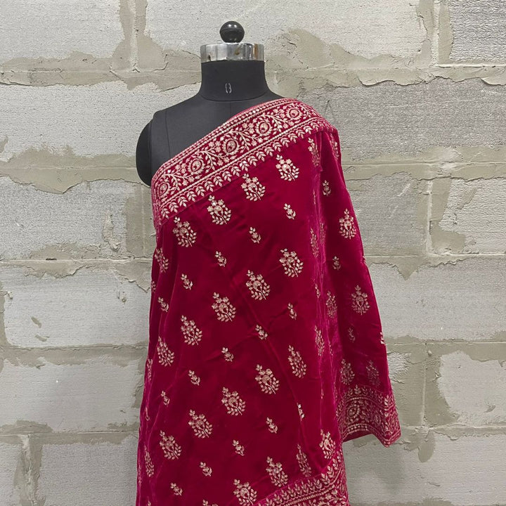 anokherang Dupattas Charming Pink Zari Sequin Velvet Stole