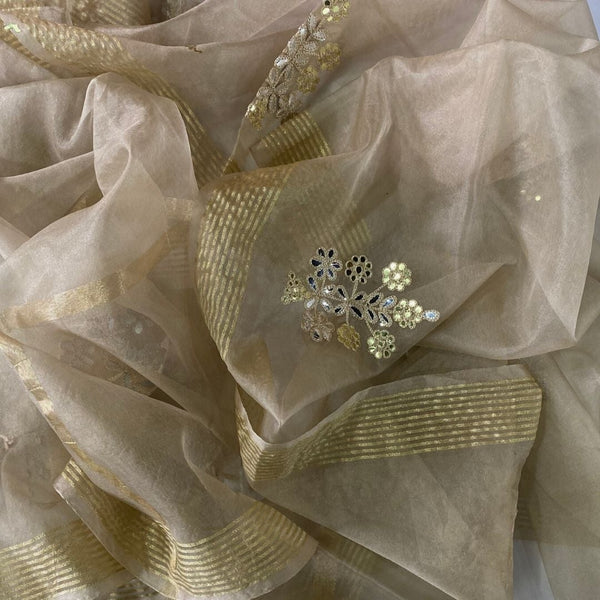 anokherang Dupattas Classic Beige Embroidered Organza Dupatta