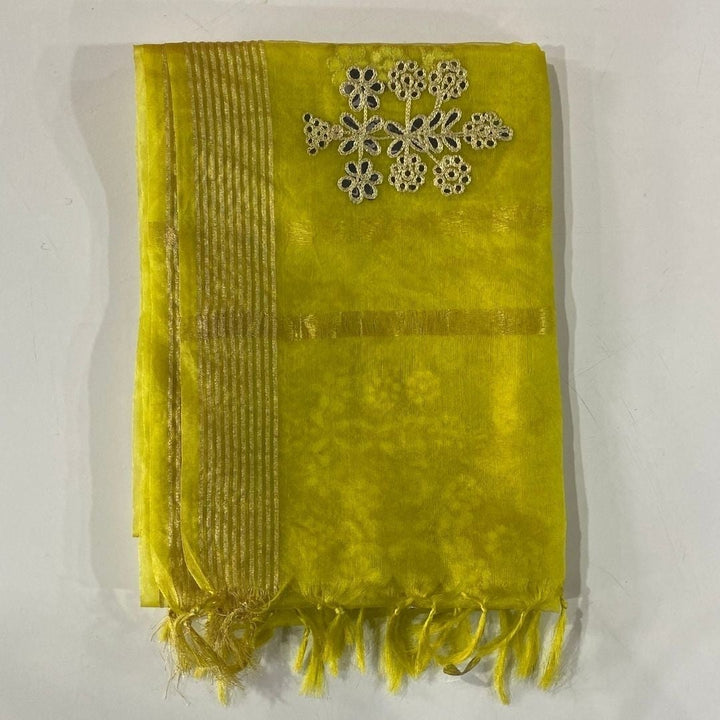 anokherang Dupattas Classic Lime Yellow Embroidered Organza Dupatta