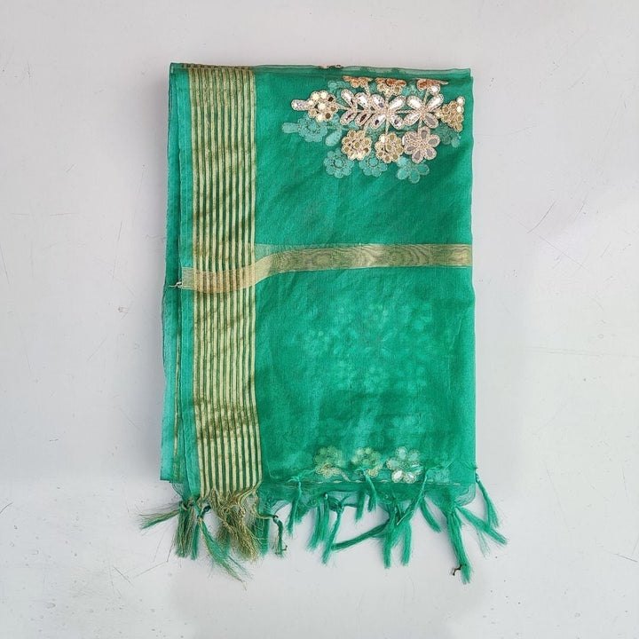 anokherang Dupattas Classic Turquoise Embroidered Organza Dupatta