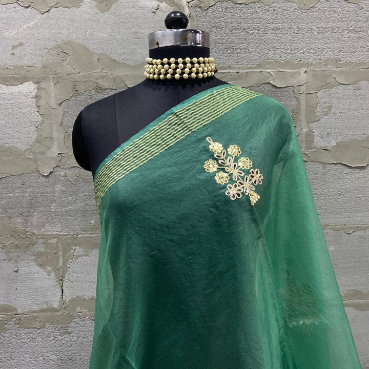 anokherang Dupattas Classic Turquoise Embroidered Organza Dupatta