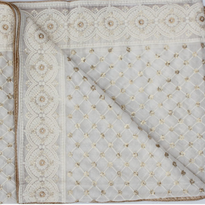anokherang Dupattas Cleopatra Ivory Gold Sequenced Thread Embroidered Chiffon Dupatta