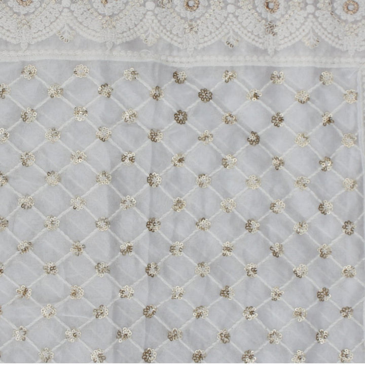 anokherang Dupattas Cleopatra Ivory Gold Sequenced Thread Embroidered Chiffon Dupatta