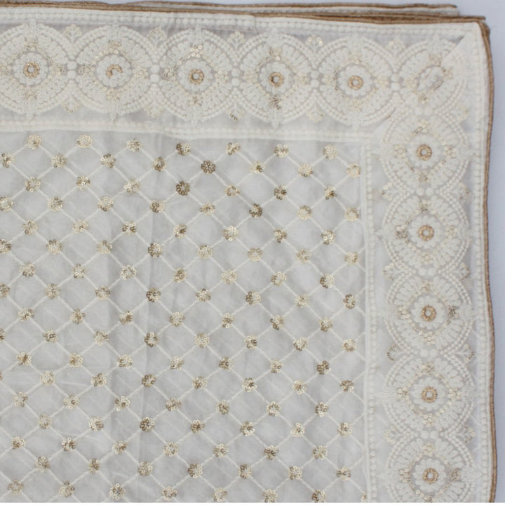 anokherang Dupattas Cleopatra Ivory Gold Sequenced Thread Embroidered Chiffon Dupatta