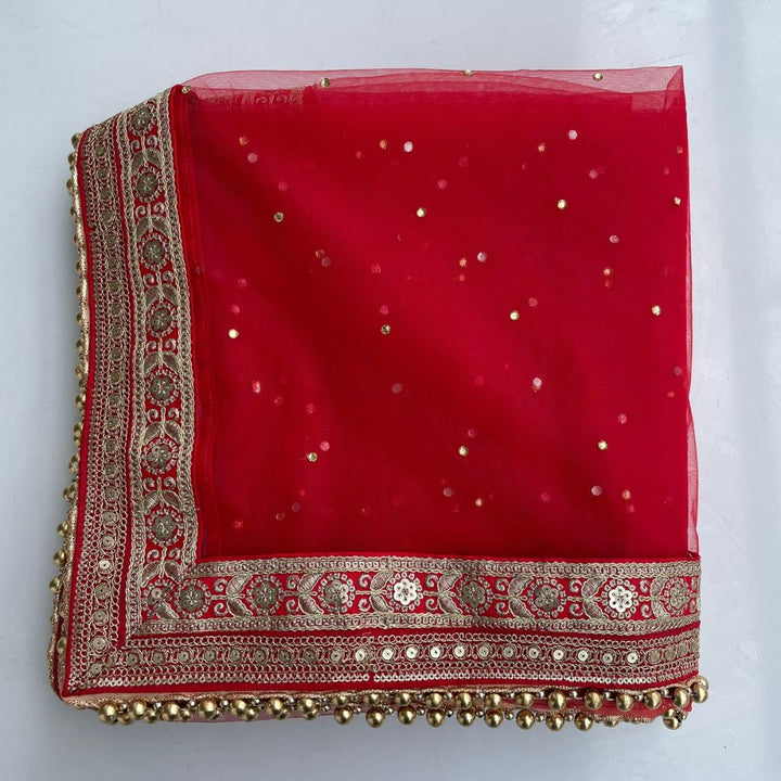 anokherang Dupattas Copy of Bridal Elegant Red Embroidered Stone Net Dupatta