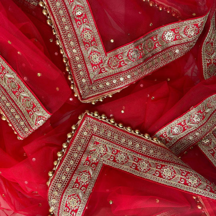 anokherang Dupattas Copy of Bridal Elegant Red Embroidered Stone Net Dupatta