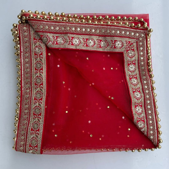 anokherang Dupattas Copy of Bridal Elegant Red Embroidered Stone Net Dupatta