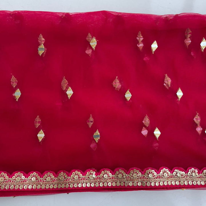 anokherang Dupattas Copy of Bridal Red Mirror Zari Embroidered Net Dupatta