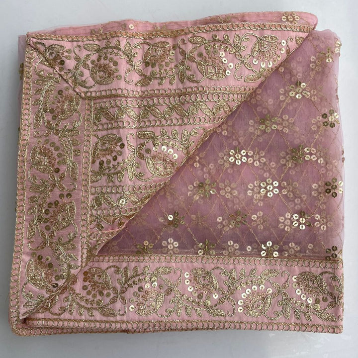 anokherang Dupattas Copy of Bridal Swagat Pink Zari Embroidered Net Sequin Dupatta
