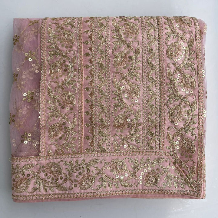 anokherang Dupattas Copy of Bridal Swagat Pink Zari Embroidered Net Sequin Dupatta