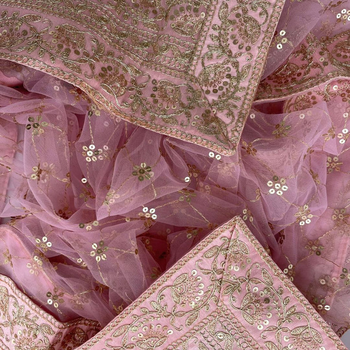 anokherang Dupattas Copy of Bridal Swagat Pink Zari Embroidered Net Sequin Dupatta
