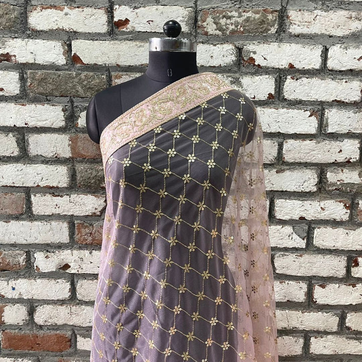 anokherang Dupattas Copy of Bridal Swagat Pink Zari Embroidered Net Sequin Dupatta