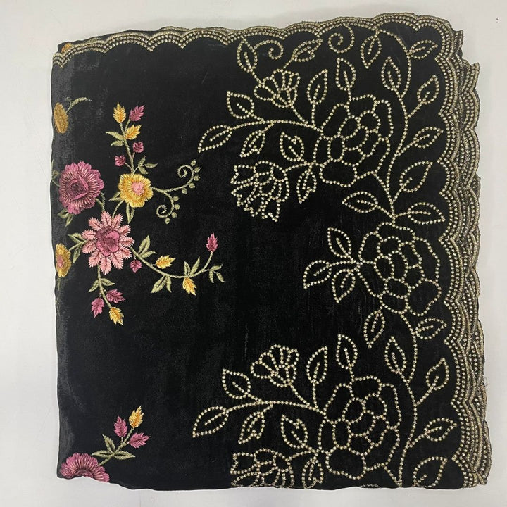 anokherang Dupattas Copy of Floral Wine Thread Embroidered Velvet Dupatta