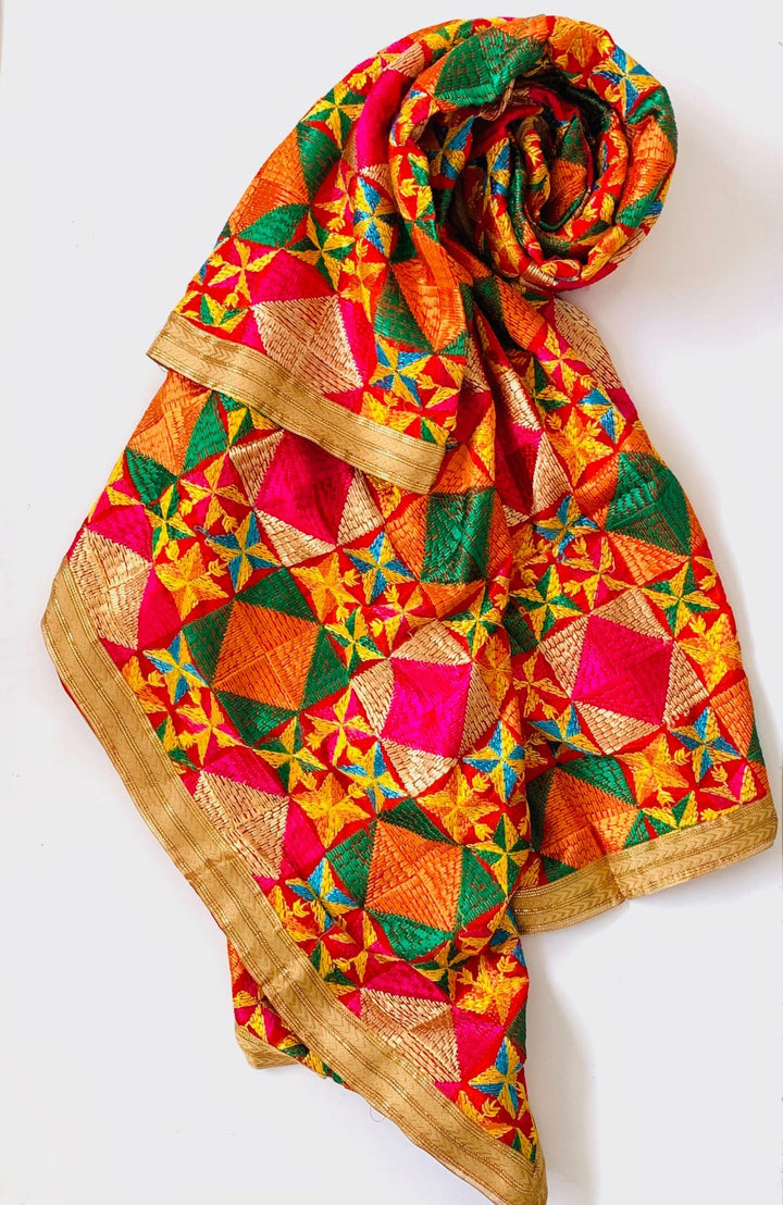 anokherang Dupattas Copy of Peacock Diamond Colorful Phulkari Dupatta