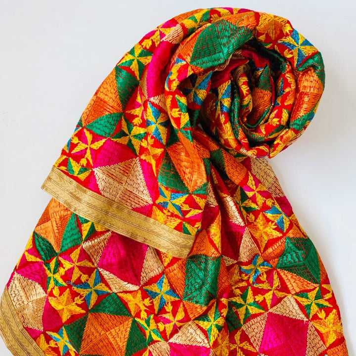 anokherang Dupattas Copy of Peacock Diamond Colorful Phulkari Dupatta