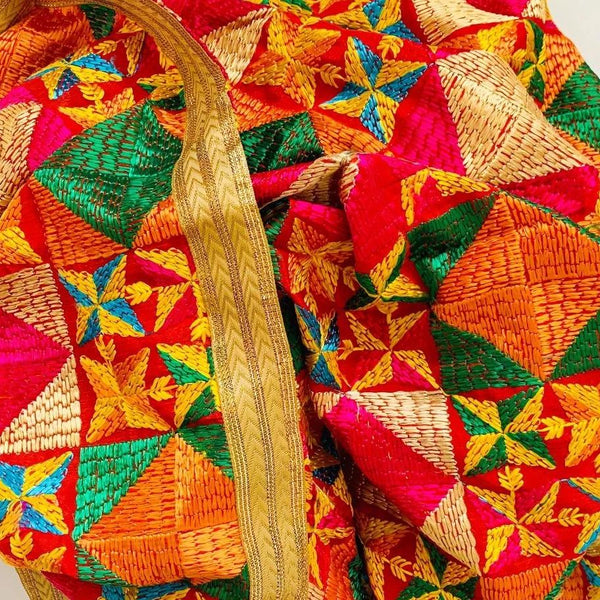 anokherang Dupattas Copy of Peacock Diamond Colorful Phulkari Dupatta