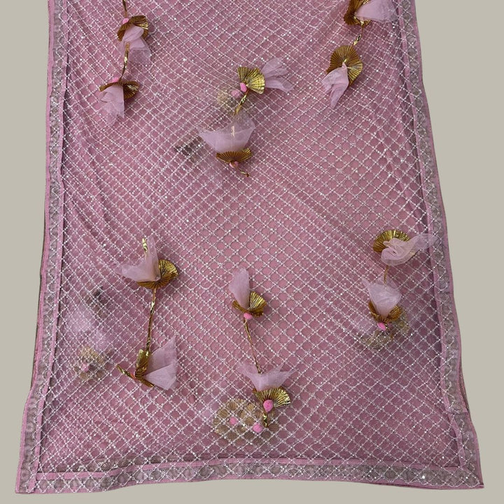 anokherang Dupattas Copy of Pink Net Embroidered Bridal Entry Dupatta