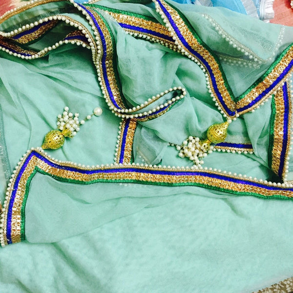 anokherang Dupattas Coral Blue Net Dupatta with Pearl Beads