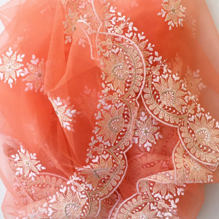 anokherang Dupattas Coral Chikankari Embroidered Net Dupatta