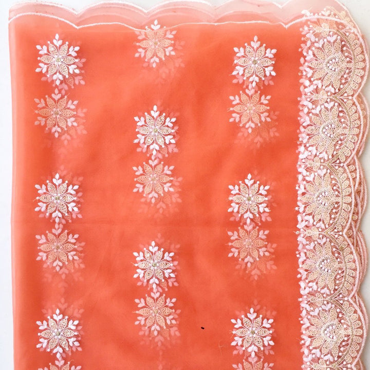 anokherang Dupattas Coral Chikankari Embroidered Net Dupatta