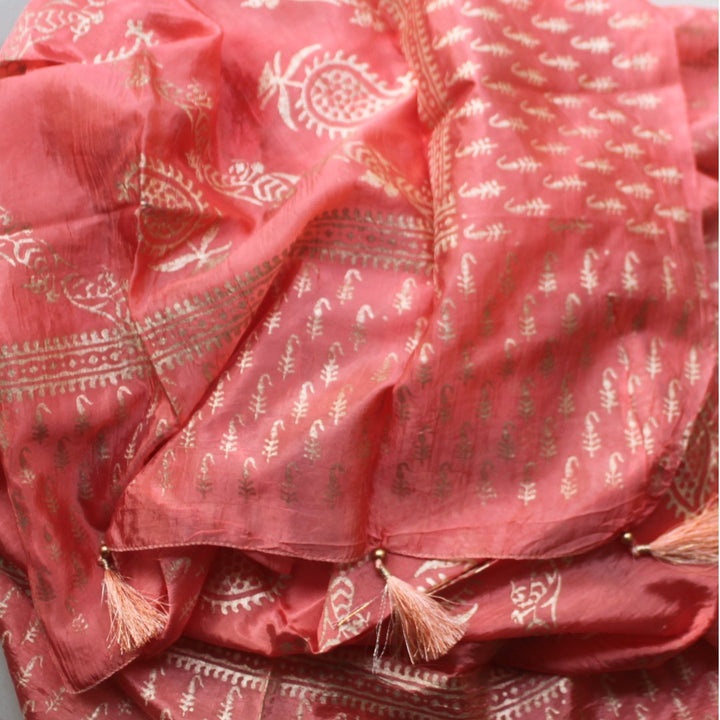 anokherang Dupattas Coral Orange Gold foil Dupatta
