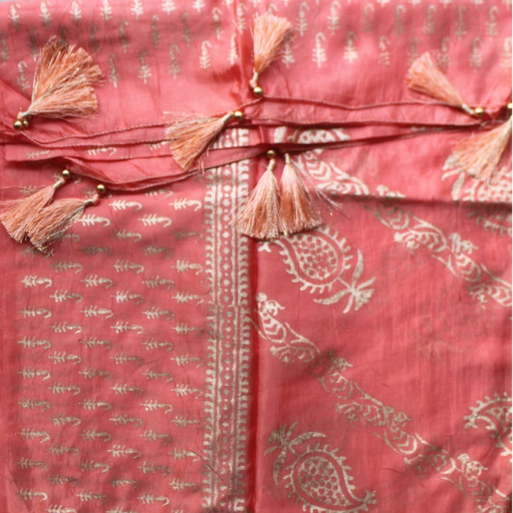 anokherang Dupattas Coral Orange Gold foil Dupatta