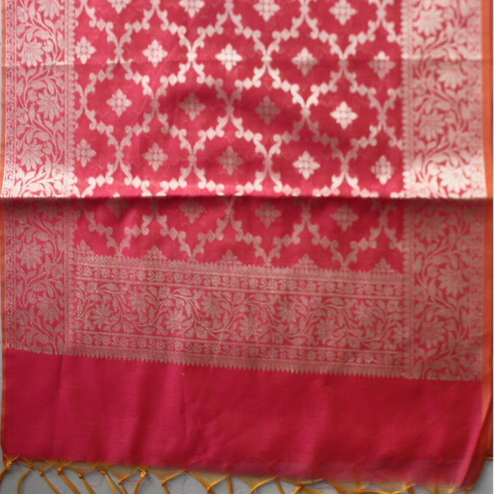 anokherang Dupattas Coral Pink Banarasi weave stole