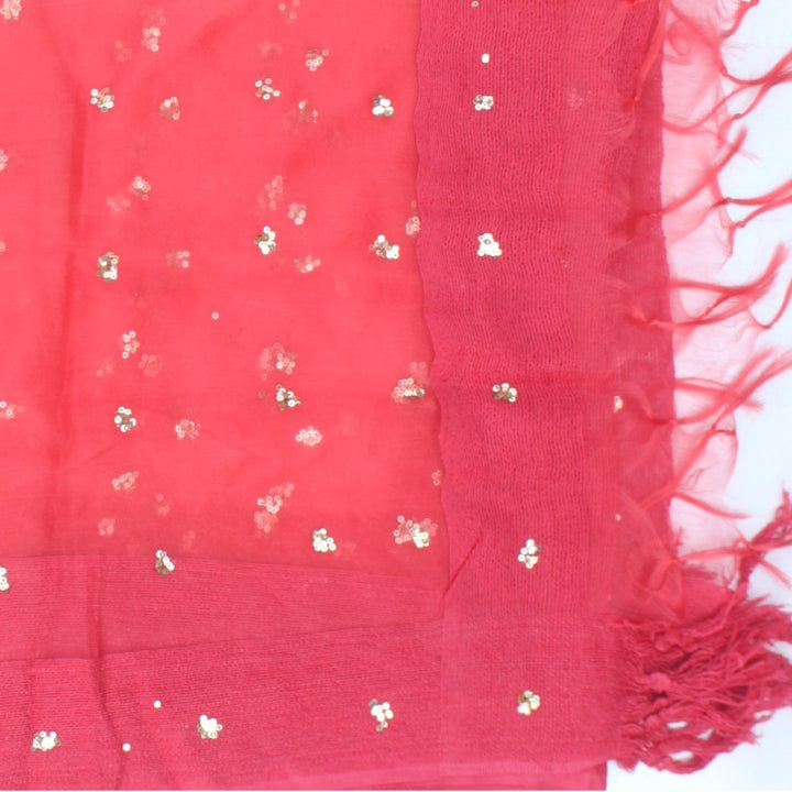 anokherang Dupattas Coral Pink Sequenced Organza Dupatta