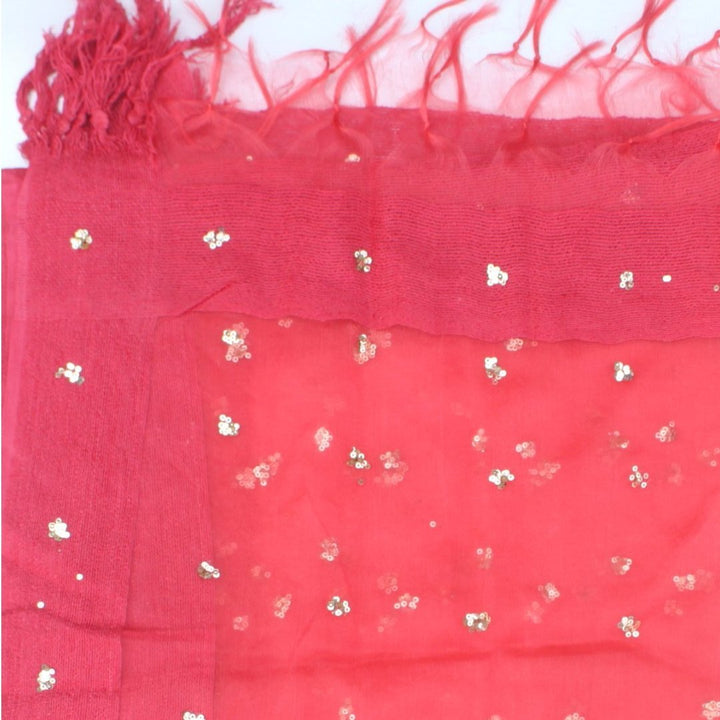 anokherang Dupattas Coral Pink Sequenced Organza Dupatta