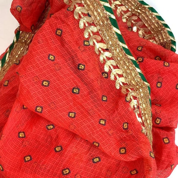 anokherang Dupattas Coral Red Bhandej Gotta Patti Dupatta
