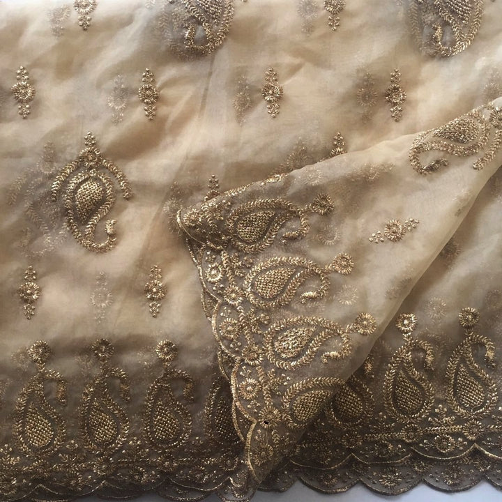 anokherang Dupattas Dancing Paisley Gold Thread Embroidered Dupatta