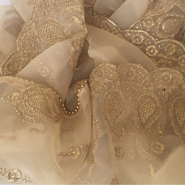 anokherang Dupattas Dancing Paisley Gold Thread Embroidered Dupatta