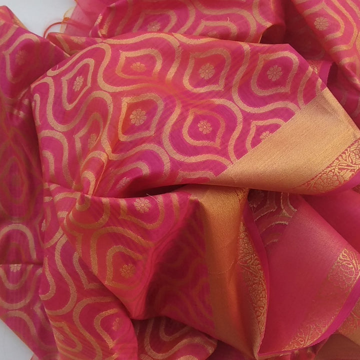 anokherang Dupattas Default Title Fushcia Orange Chanderi Dupatta