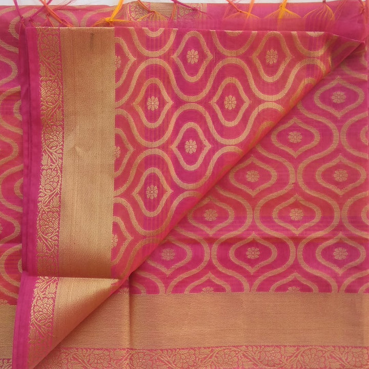 anokherang Dupattas Default Title Fushcia Orange Chanderi Dupatta