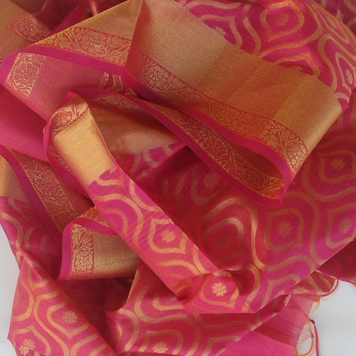 anokherang Dupattas Default Title Fushcia Orange Chanderi Dupatta