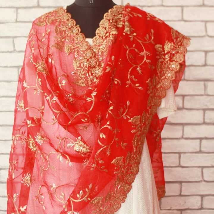 anokherang Dupattas Default Title Golden floral red Dupatta