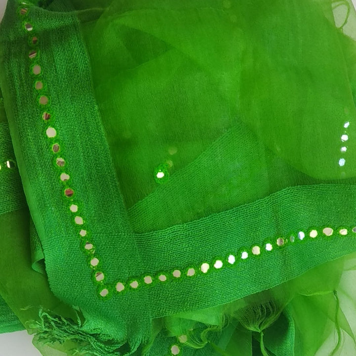 anokherang Dupattas Default Title Green Mirror Work Organza Dupatta