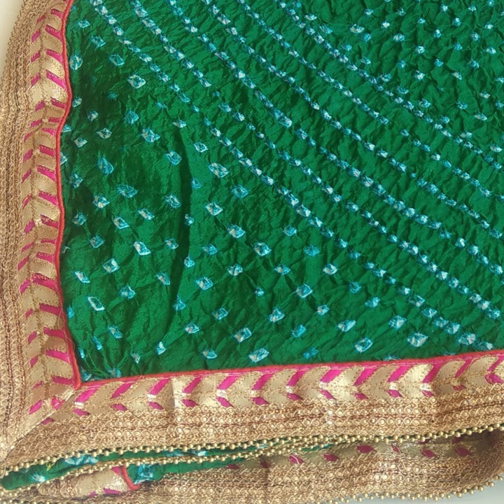 anokherang Dupattas Default Title Green Silk Bhandhej Dupatta