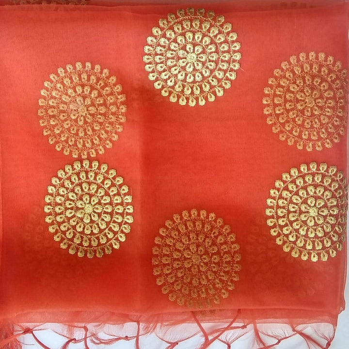 anokherang Dupattas Default Title Orange Gold Thread Embroidered Organza Dupatta