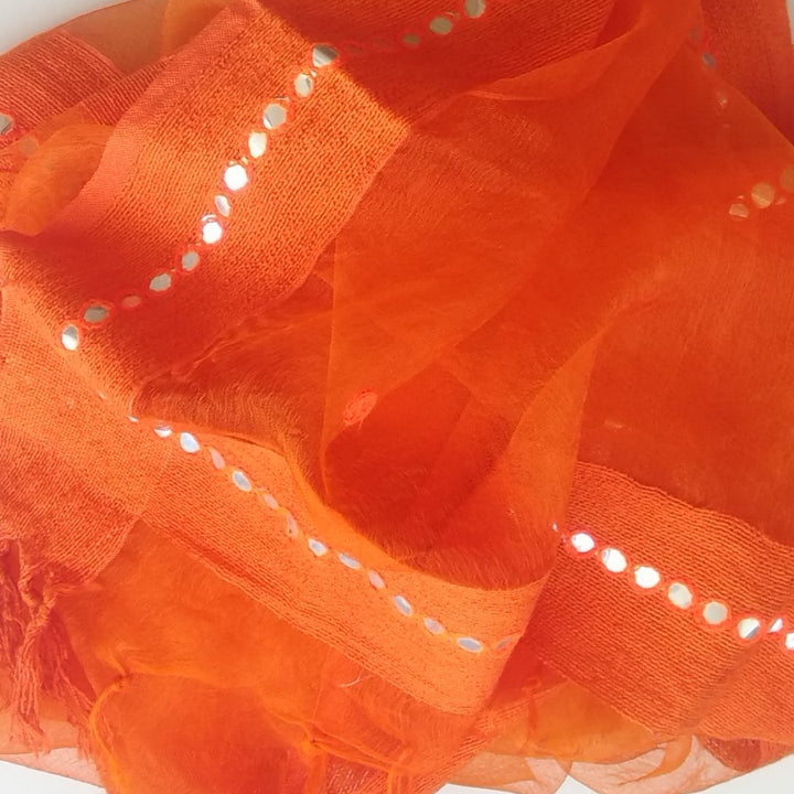 anokherang Dupattas Default Title Orange Mirror Work Organza Dupatta