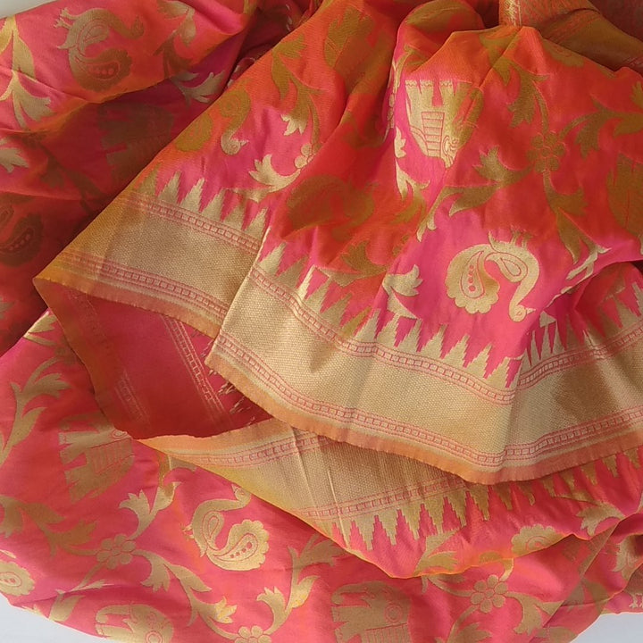 anokherang Dupattas Default Title Peach Pink Elephant Shaded Banarsi Dupatta