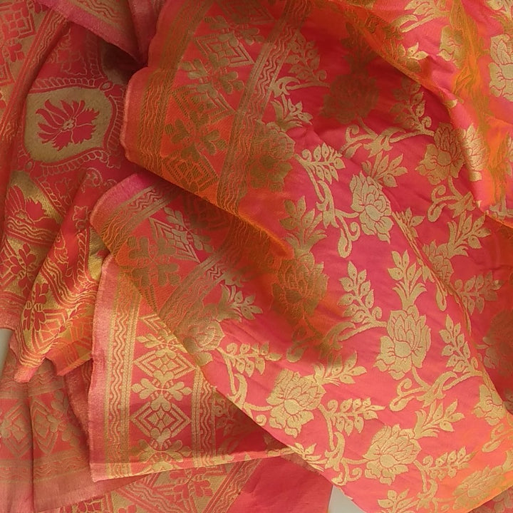 anokherang Dupattas Default Title Peach Pink Floral Shaded Banarsi Dupatta