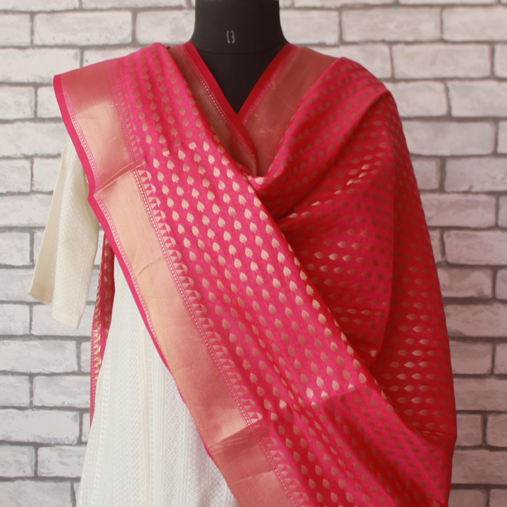 anokherang Dupattas Default Title Pink leaf banarasi dupatta