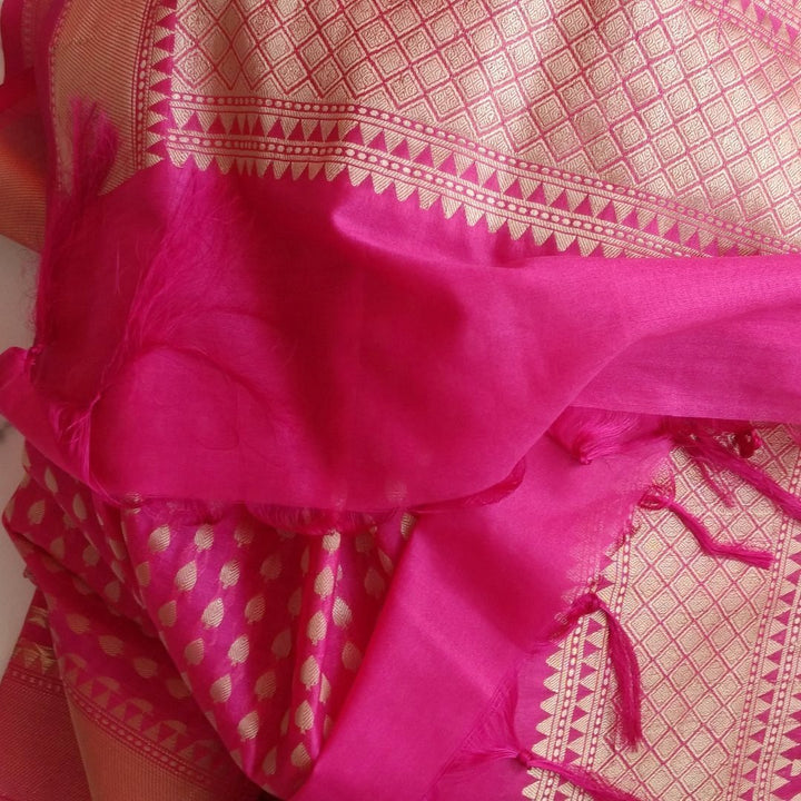anokherang Dupattas Default Title Pink leaf banarasi dupatta