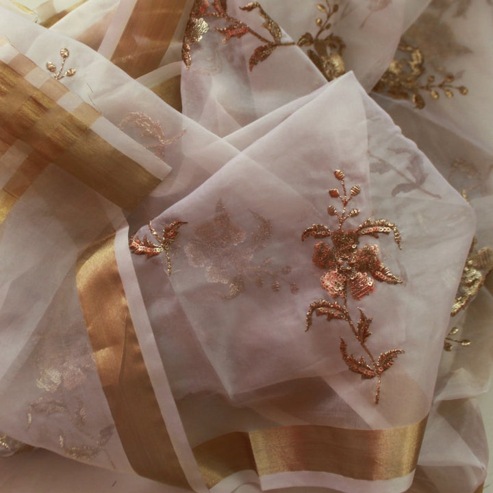 anokherang Dupattas Default Title White Elegant gold embroidery dupatta