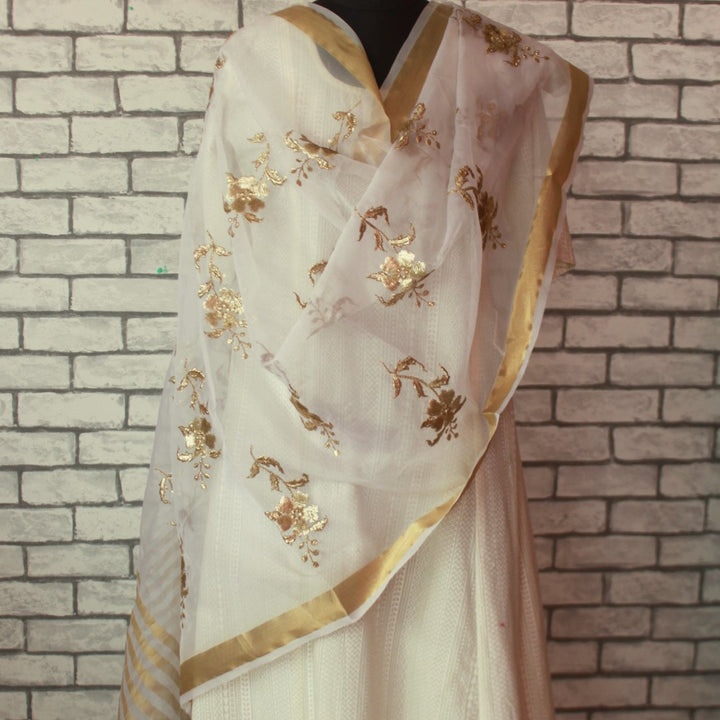 anokherang Dupattas Default Title White Elegant gold embroidery dupatta