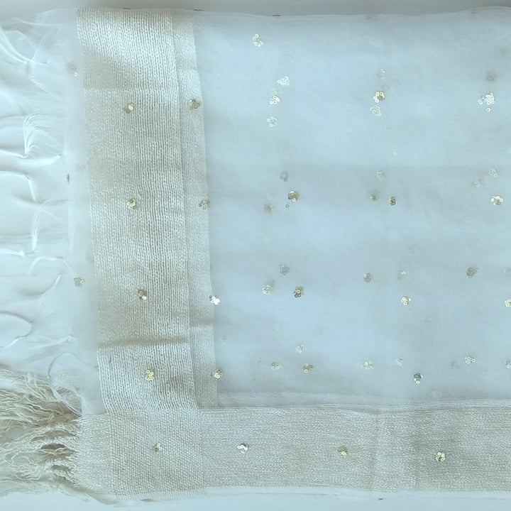 anokherang Dupattas Default Title White Sequenced Organza Dupatta