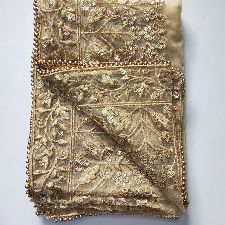 anokherang Dupattas Dusty Gold Embroidered Net Dupatta